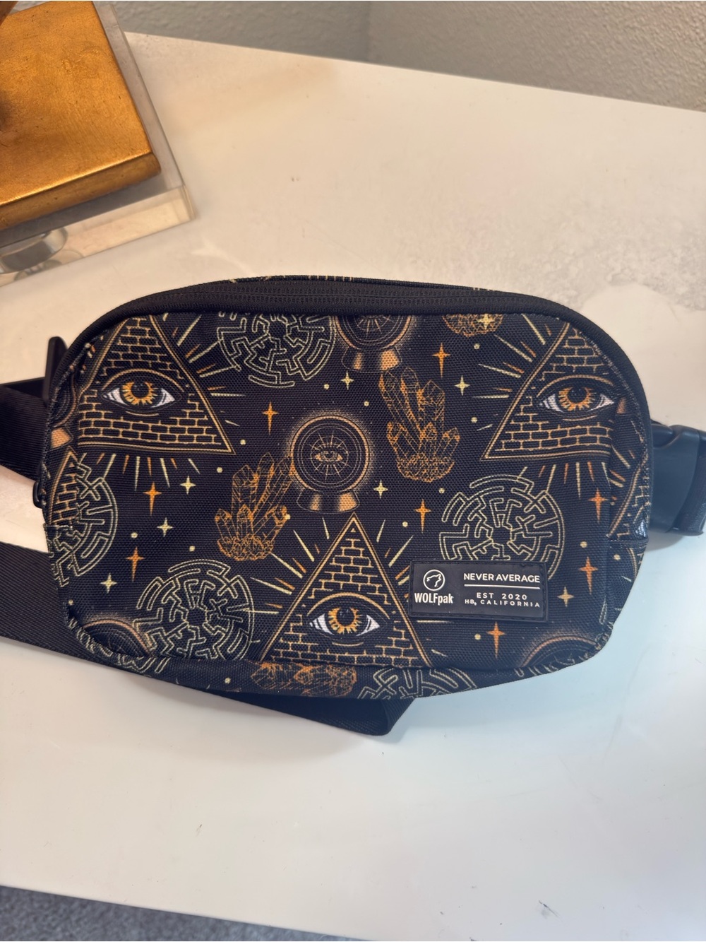 WOLF Black & Gold Occult Graphic Belt Bag